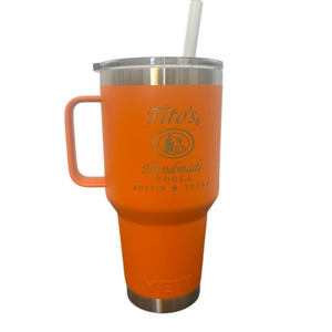 NWT Yeti Orange Tumbler with Straw Tito’s Vodka Logo